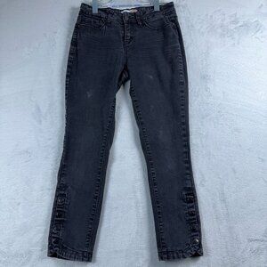 Royalty For Me Skinny Jeans Ankle Button Charcoal Wash Denim Womens Black Size 6